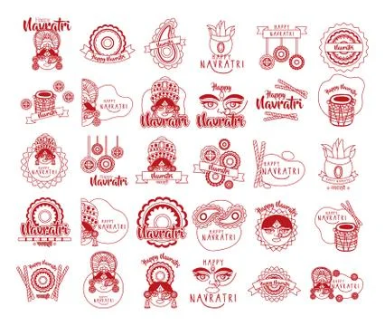 Bundle of happy navratri celebration set icons Illustrazione stock