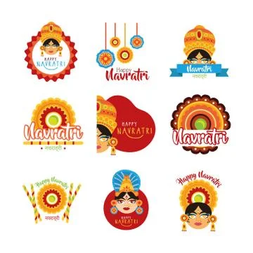 Bundle of happy navratri celebration set icons Stock-Illustration