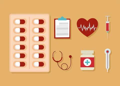 Bundle of healthy icons on a orange background Stock Illustration