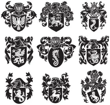 Bundle of heraldic silhouettes Stock Illustration