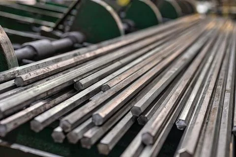 Bundle of hexagonal metal rods, hot rolled steel Stock Photos