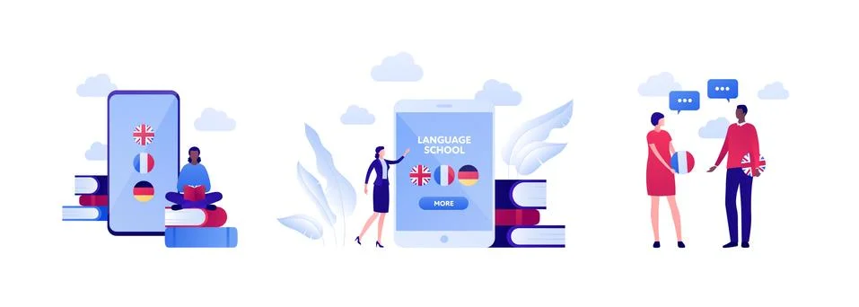 Bundle of icon with flags on mobile app smartphone screen Stock Illustration