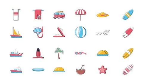 Bundle of icons summer vacations on the beach イラスト素材