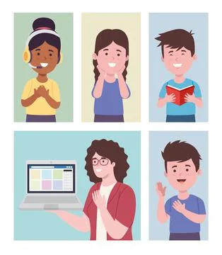 Bundle icons for virtual class Stock Illustration