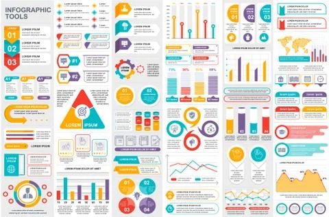 Bundle infographic elements data visualization Stock Illustration
