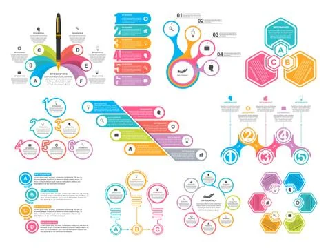 Bundle infographic elements in flat style for business presentations and Stock Illustration