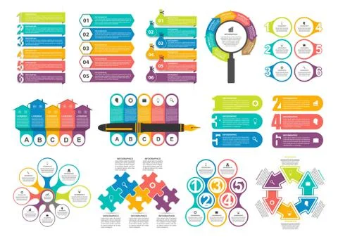 Bundle infographic elements in flat style for business presentations and 스톡 일러스트