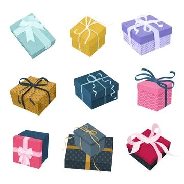 Bundle of isolated vector gift boxes. Stockillustratie