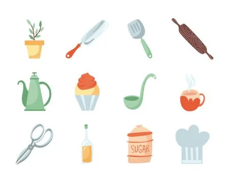 Bundle of kitchen and cook icons Stock Illustration