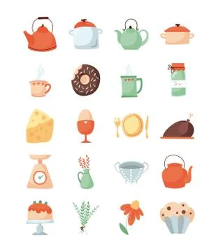 Bundle of kitchen and cook icons Stock Illustration
