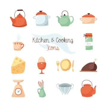 Bundle of kitchen and cook icons Illustrazione stock