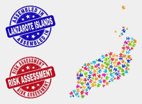 Bundle Lanzarote Islands Map and Scratched Assembled and Risk Assessment Seals Illustration