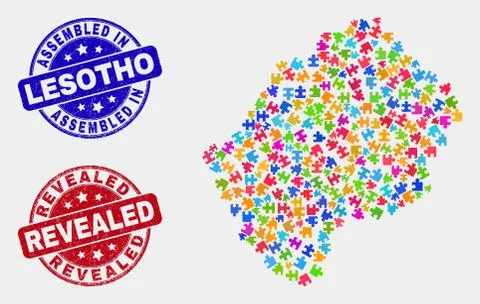 Bundle Lesotho Map and Distress Assembled and Revealed Stamps Stock Illustration