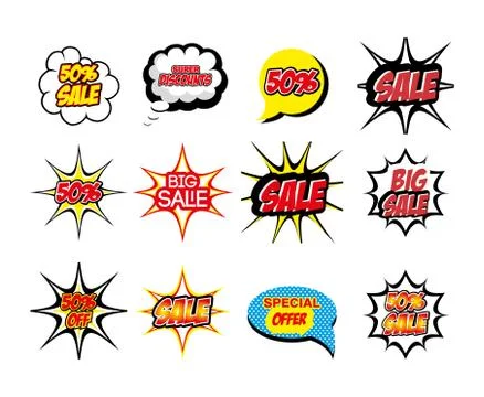 Bundle lettering offer style pop art Stock Illustration