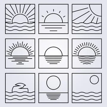 Bundle line art sun logo vector illustration design , sunrise, sunset icon sy Stock Illustration