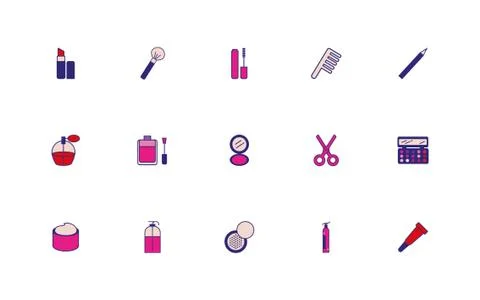 Bundle of make up accessories icons Stock Illustration