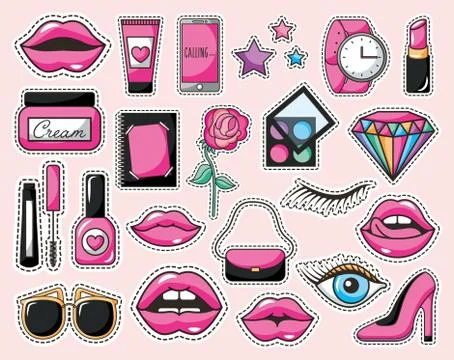 Bundle of make up icons pop art style Stock Illustration