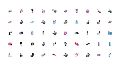 Bundle of make up set icons Stock Illustration