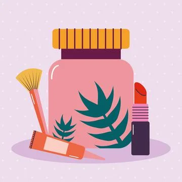 Bundle of makeup icons on a purple background Stock Illustration