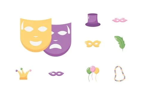 Bundle of mardi gras set icons 스톡 일러스트