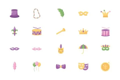 Bundle of mardi gras set icons Stock-Illustration