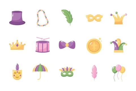 Bundle of mardi gras set icons Stock-Illustration