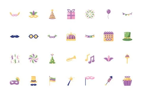 Bundle of mardi gras set icons Stock-Illustration