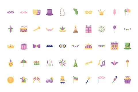 Bundle of mardi gras set icons イラスト素材