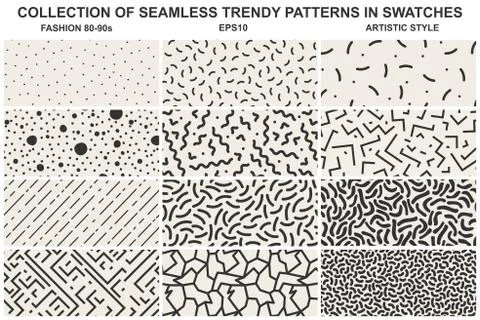 Bundle of memphis seamless patterns. Fashion design 80-90s. You can find Stock Illustration