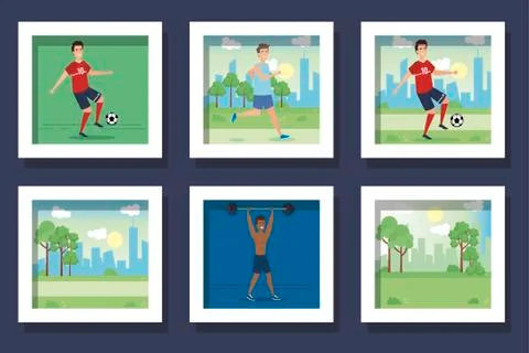 Bundle of men practicing exercise Ilustração Stock