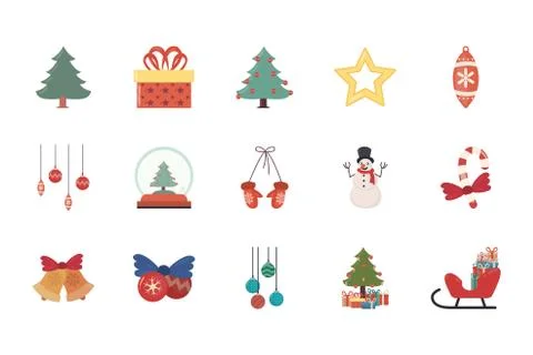 Bundle of merry christmas with set icons 스톡 일러스트