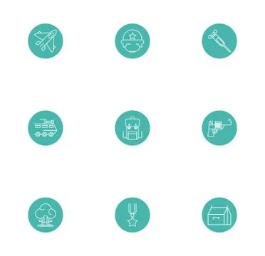 Bundle of military line block style icons Stock Illustration