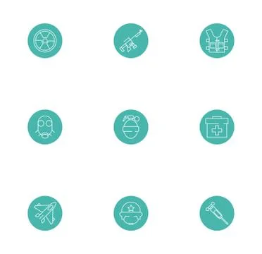 Bundle of military line block style icons Illustrazione stock