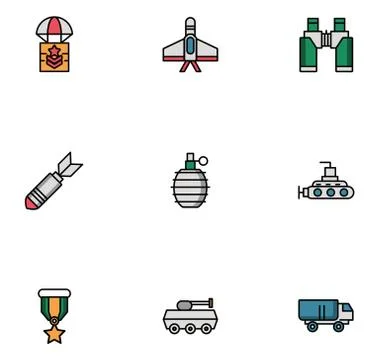 Bundle of military set icons Stock Illustration