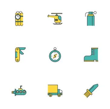 Bundle of military set icons Stock Illustration