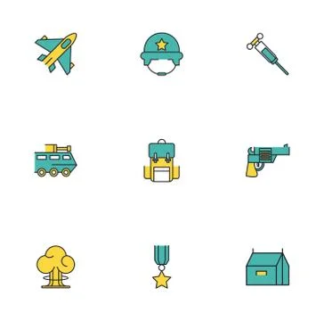 Bundle of military set icons Illustrazione stock