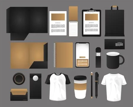 Bundle of mockup elements branding Stock Illustration