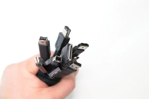 Bundle of Modern Data Cables Being Held Stock Photos