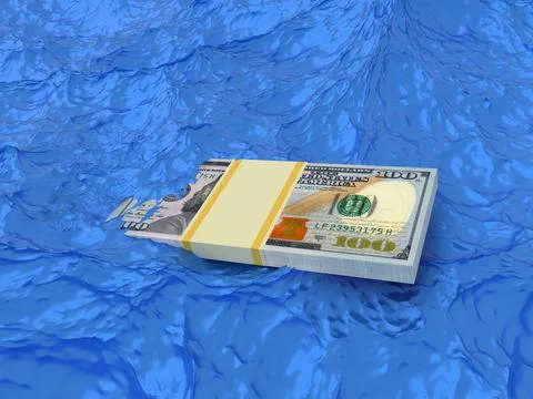 Bundle of money dollars sinks in water. Crisis concept Stock Illustration