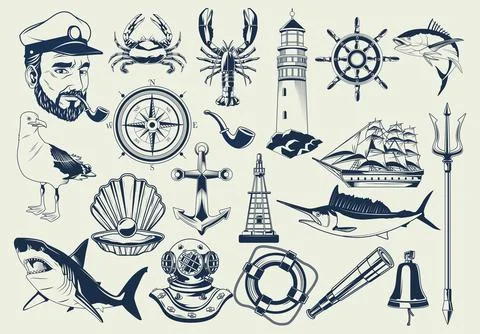 Bundle of nautical elements set icons pattern Stock Illustration