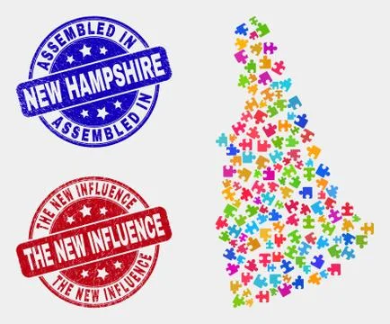 Bundle New Hampshire State Map and Distress Assembled and The New Influence イラスト素材