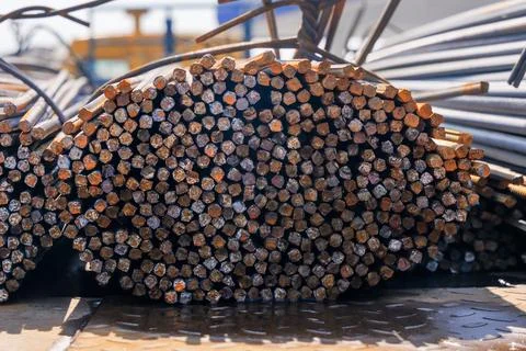 Bundle of new reinforcement bars Stock Photos