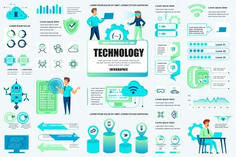 Bundle new technologies infographic UI, UX, KIT elements. Different charts Stock Illustration