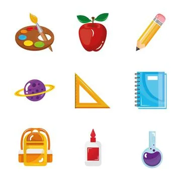 Bundle of nine back to school set collection icons Stock Illustration