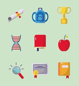 Bundle of nine back to school set icons 스톡 일러스트