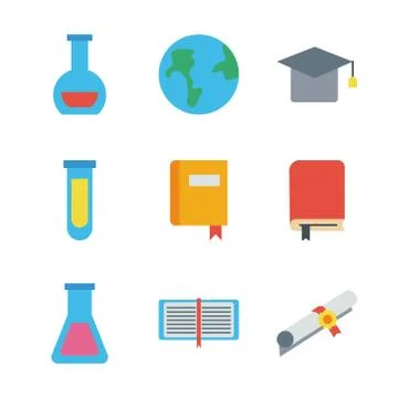Bundle of nine back to school supplies Stock Illustration