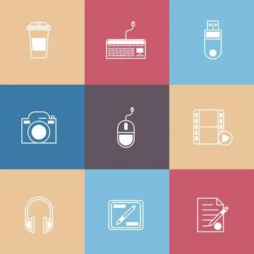 Bundle of nine business techno set icons Stock Illustration