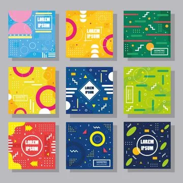 Bundle of nine colors geometric minimal backgrounds Illustrazione stock