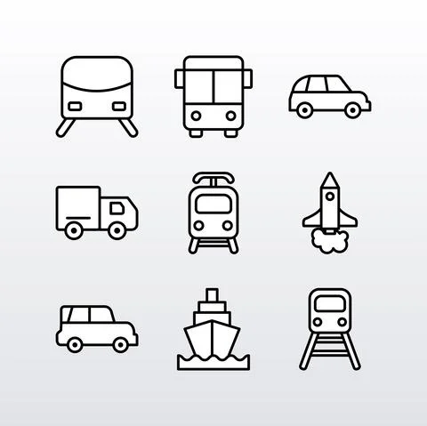Bundle of nine conveyance transport line style set icons Stock Illustration