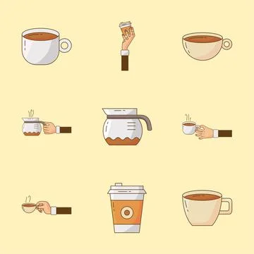 Bundle of nine delicious coffee set icons Stock Illustration